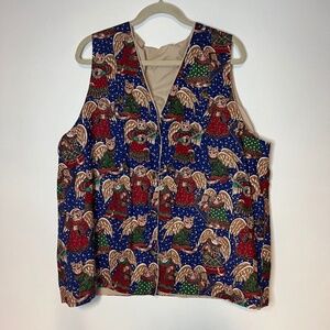 Vintage Christmas Angel Cat Folk Art Cotton Vest Xmas Kittens Novelty Funny